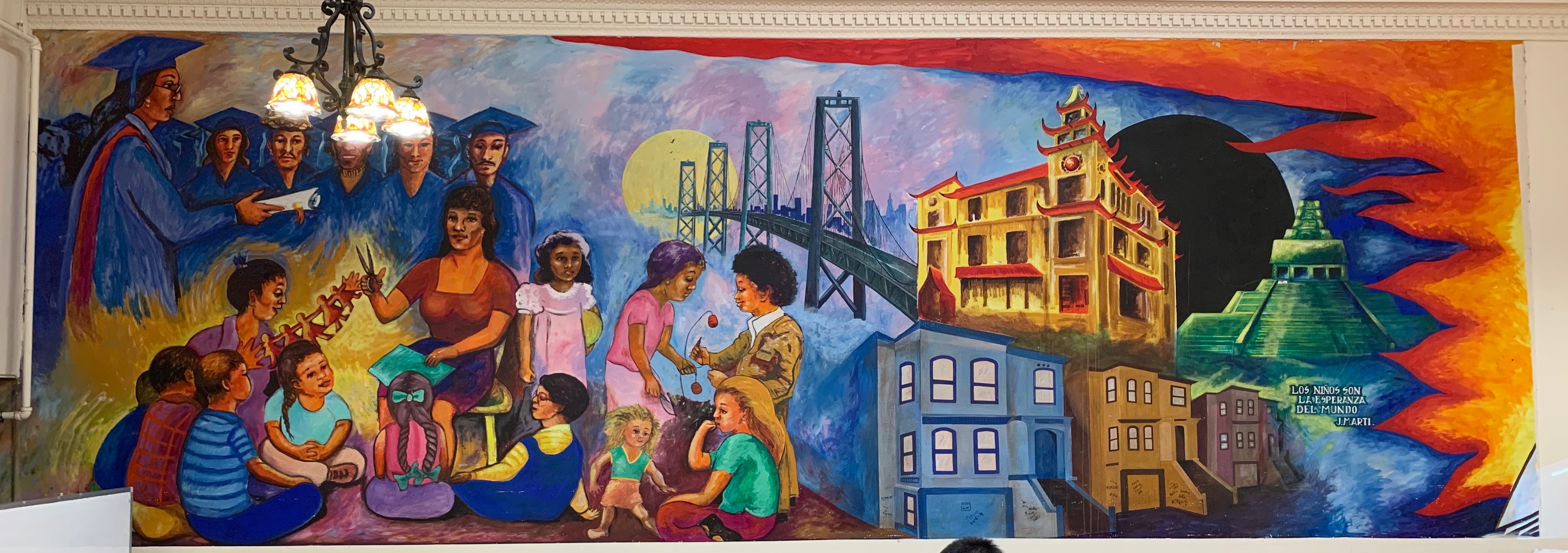 使命區的多元族群家庭中心(Instituto Familiar de la Raza)牆上畫作,提有拉丁美洲主義之父 荷賽‧馬蒂(José Martí)的詩句:「孩子們是世界的希望」。圖片來源:作者