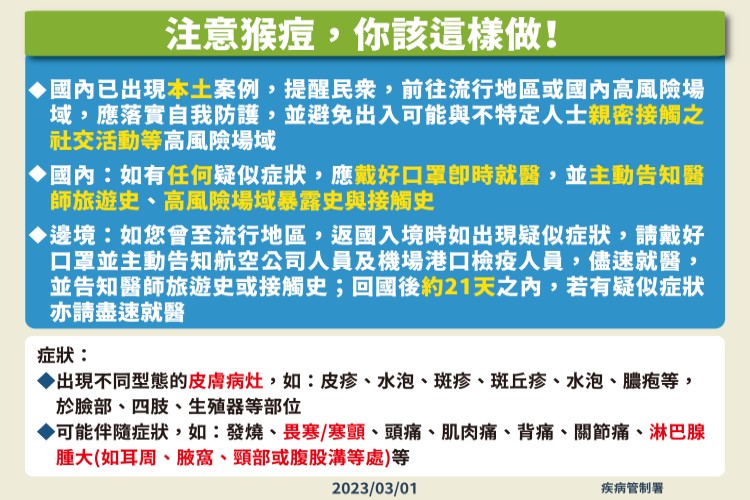 【新聞剪報】我國出現2例本土猴痘確定病例,籲請民眾做好自我防護